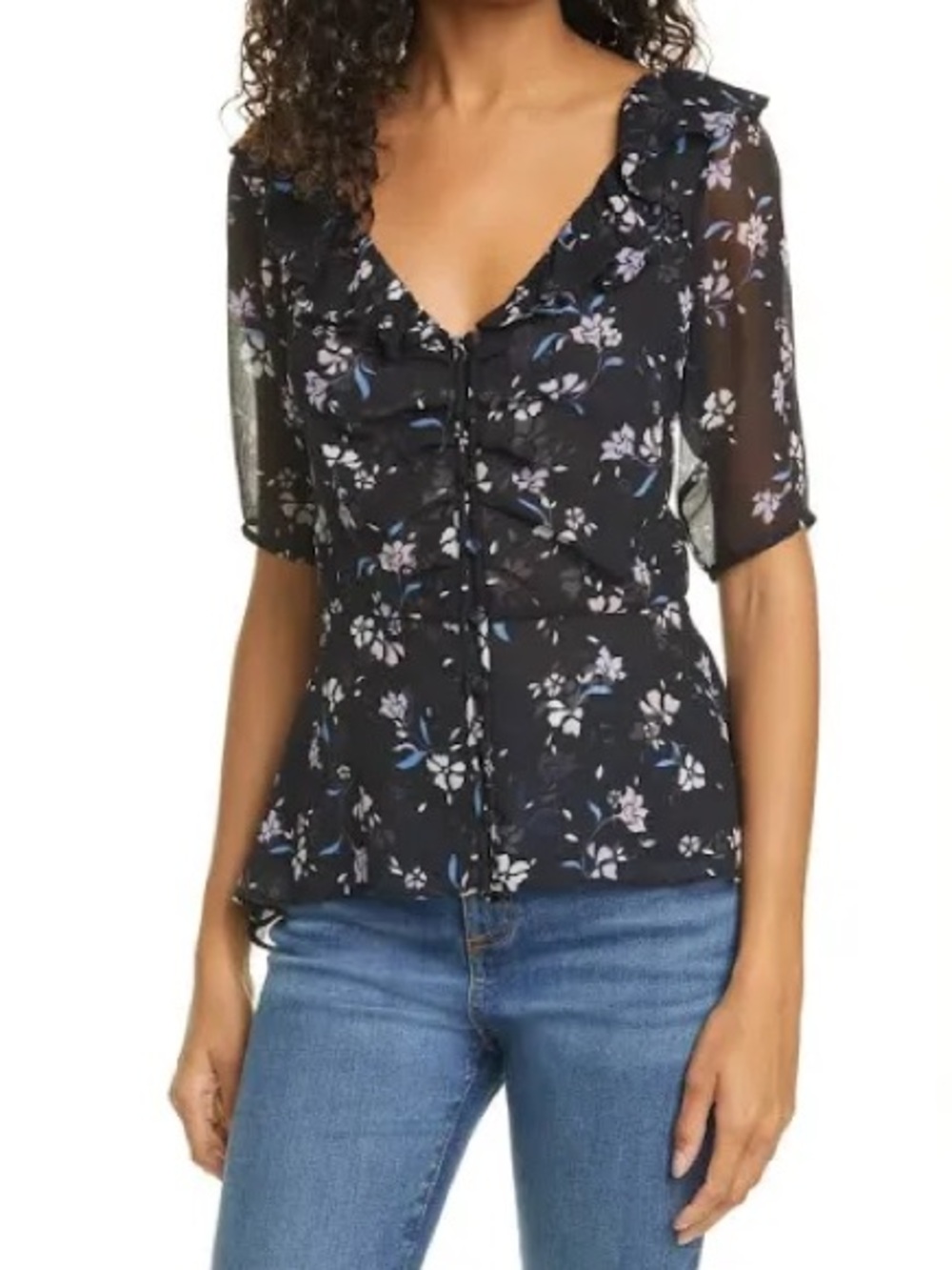 Veronica Beard Ayia Silk Floral Ruffle Blouse Size 6